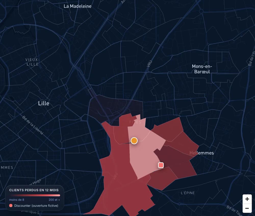 Carte des clients perdus par IRIS