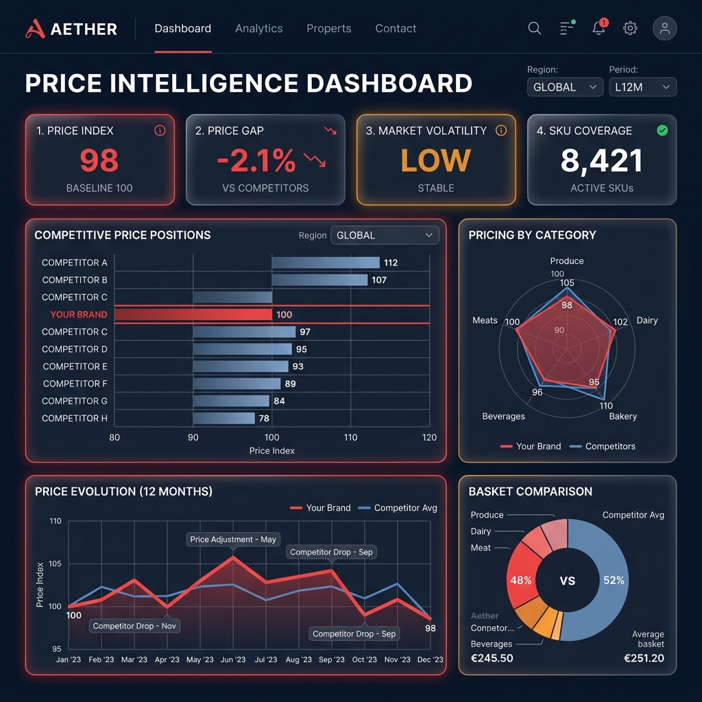 Dashboard d'indice prix concurrentiel