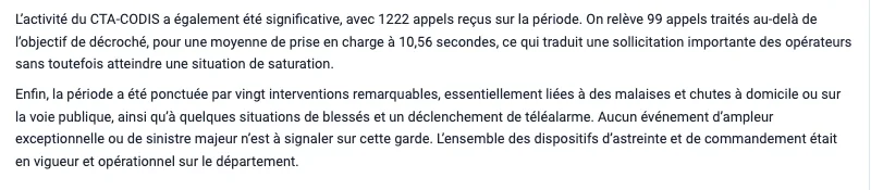 PredictOps : BRQ rédigé automatiquement, activité du CTA-CODIS sur la garde écoulée